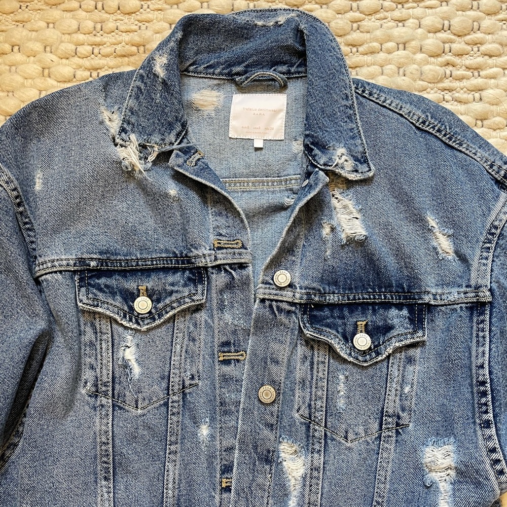 Zara Ripped Denim Jacket - Picture 2 of 4